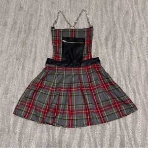 Dolls Kill Current Mood Plaid Chain Mini Dress Pleated Grunge Womens Size S